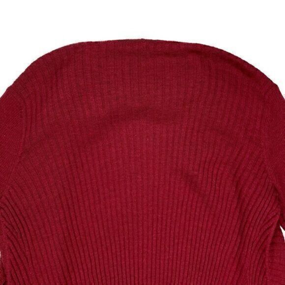 Eileen Fisher Wool Cardigan Sweater Womens Medium Burgundy Open Front Ruffle Hem - Picture 6 of 16